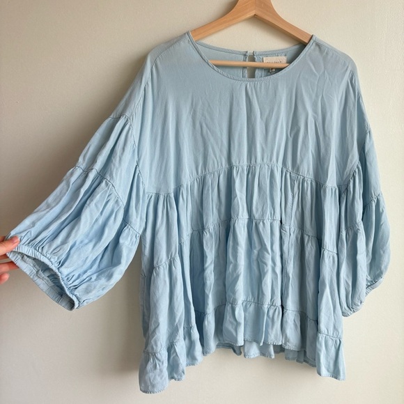Melloday Light Blue Tiered Ruffle Feminine Top Size XL - Picture 2 of 6